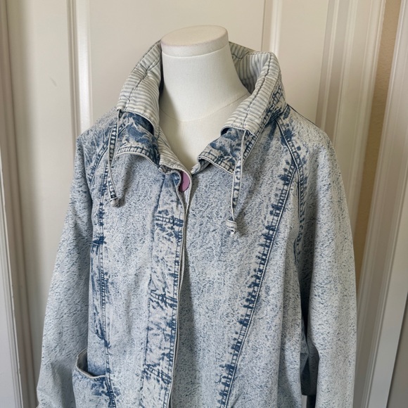 Vintage Izzi Acid Wash Cotton Long Jacket Coat Hooded Size M - Picture 4 of 13